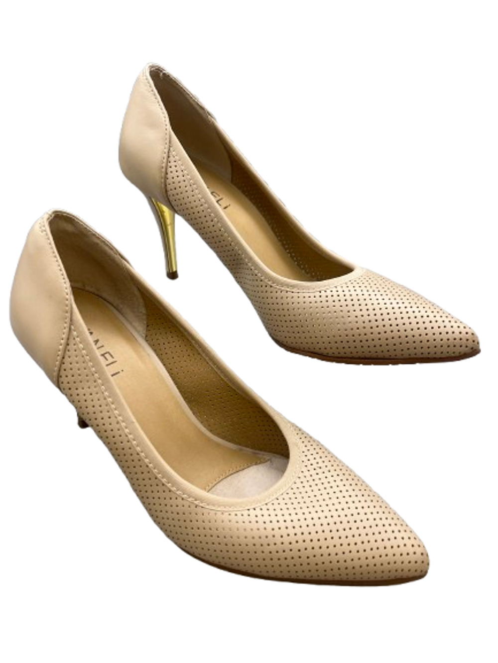 Vaneli Womens Cream Leather Slip-On Pointed Toe Stiletto Pumps Heels No Size